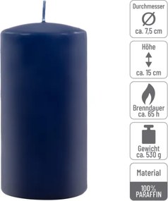 Gyertyakészlet oszlopszerű 15 cm Ø 7,5 cm 4 db kék