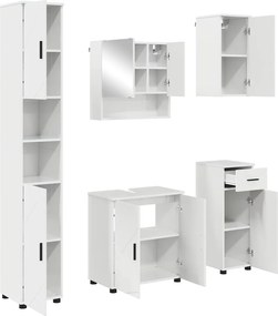 vidaXL Fürdőszoba bútor szett 5 pcs Magas Fényű Fehér Faanyag & Fém