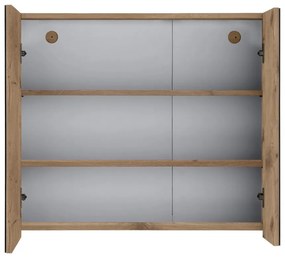 Natúr színű fali tükrös fürdőszoba szekrény tölgyfa dekorral 80x70 cm Wisla – Støraa