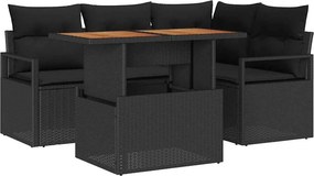 vidaXL Kerti Kanapé Szett tárolóval 5 pcs Fekete Poli rattan
