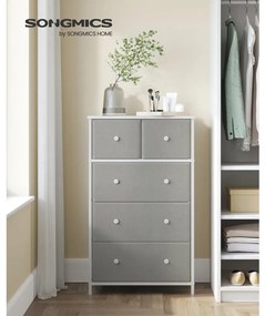 Tároló szekrény öt fiókkal, ruhás szekrény, fehér és világosszürke 80x30x85cm