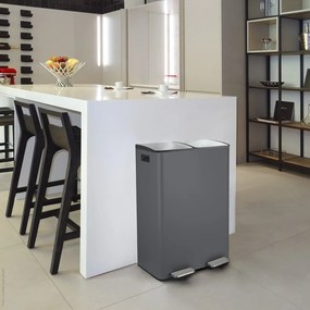 Sötétszürke acél szelektív pedálos szemetes 2x30 l Aliya – Spirella