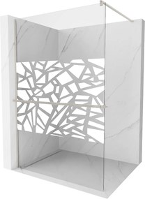 Mexen Kioto+, Walk-In zuhany paraván polccal és akasztóval 140 x 200 cm, 8 mm átlátszó üveg fehér mintás, csiszolt acél profil, 800-140-121-97-85