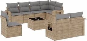 vidaXL 9 részes bézs polyrattan kerti ülőgarnitúra párnákkal