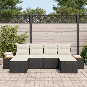 6 darabos kerti kanapé szett párnával Fekete Poly Rattan Akácia