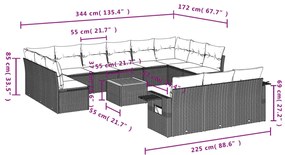 14 részes fekete polyrattan kerti ülőgarnitúra párnákkal