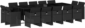 vidaXL 15 részes fekete polyrattan kerti étkezőgarnitúra párnákkal
