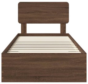 vidaXL Ágykeret fejtámlával fiókkal Barna Tölgy 100 x 200 cm Faanyag