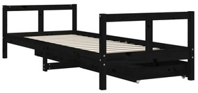 fekete tömör fenyőfa gyerekágykeret fiókokkal 80 x 200 cm