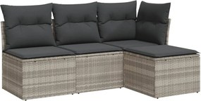 vidaXL 4 részes világosszürke polyrattan kerti ülőgarnitúra párnákkal