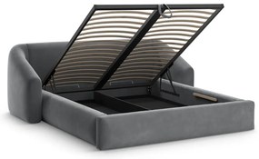 Szürke kárpitozott ágyneműtartós franciaágy ágyráccsal 180x200 cm Campi – Cosmopolitan Design