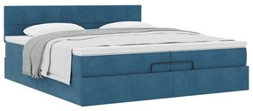 vidaXL Ottomán ágykeret matraccal sötétkék 200x200 cm bársony