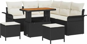 vidaXL Kerti Kanapé Szett párnával 8 pcs Fekete polirattan