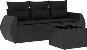 vidaXL 4 részes fekete polyrattan kerti ülőgarnitúra párnákkal