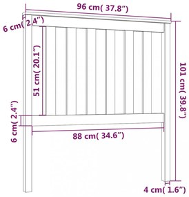 fekete tömör fenyőfa ágyfejtámla 96 x 6 x 101 cm