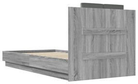 szürke sonoma színű ágykeret fejtámlával és LED-ekkel 75x190 cm