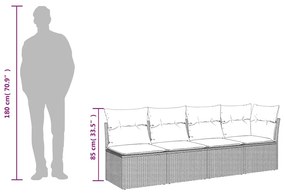 4 személyes világosszürke polyrattan kerti kanapé párnával