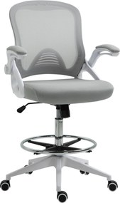 Vinsetto Ergonomikus Irodai Szék Hajtogatható Karfákkal és Állítható Lábtartóval, Magasságban Állítható Forgószék, Dönthető Funkcióval, Háló Világos S
