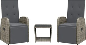 vidaXL 3 részes szürke polyrattan kerti étkezőgarnitúra párnával