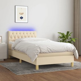 krémszínű szövet rugós és LED-es ágy matraccal 90x200 cm