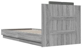 szürke sonoma ágykeret fejtámlával és LED-ekkel 100 x 200 cm
