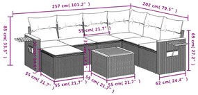 8 részes fekete polyrattan kerti ülőgarnitúra párnákkal