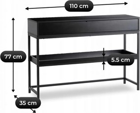 Előszobai konzol polccal fekete színben, 100 cm, RUBY