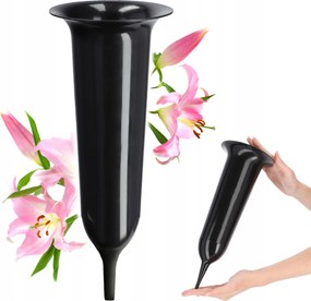 Váza Temetői Üveg 31cm Művirág Beszúrható Spicc Fekete