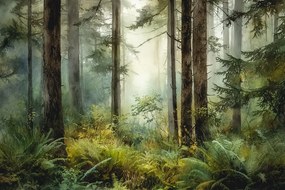 Fotótapéta Flizelina Kilátás Erdő Fenyőfák Bozót Páfrányok 416x254 ragasztó