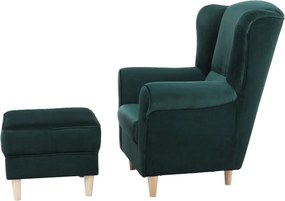 Füles fotel puffal, szövet smaragd, ASTRID