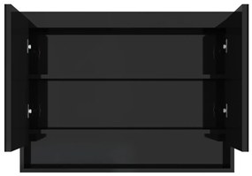 fényes fekete MDF tükrös fürdőszobaszekrény 80 x 15 x 60 cm