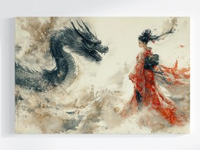 Vászonkép Canvas Japán Ázsia Fantasy Harcos Sárkány Gésa 60x40