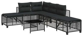 3 részes fekete polyrattan kerti sarokkanapé garnitúra párnával