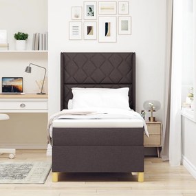 Boxspring Ágy Matrac Kétszemélyes Sötétbarna 90x200 cm Szövet