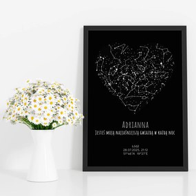 Csillagtérkép Személyre szabott Poszter Égtérkép 29,7x42cm Fekete Szív