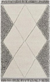 Krémszürke szőnyeg nappaliba,vastag shaggy szőnyeg, boho mintás 80x150 cm