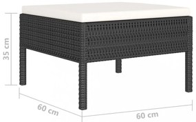 4 részes fekete polyrattan kerti bútorszett párnákkal