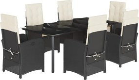 vidaXL 7 részes fekete polyrattan kerti étkezőgarnitúra párnával