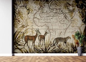 Gario Fotótapéta Térkép és vadállatok - Andrea Haase Anyag: Vlies, Méret: 200 x 140 cm