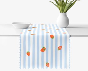 Goldea teflonbevonatú asztali futó -  eprek kék csíkos alapon 50x140 cm