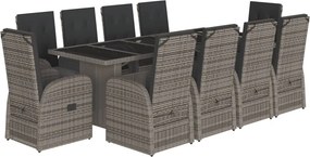 vidaXL 11 részes szürke polyrattan kerti ülőgarnitúra párnákkal