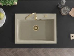 Mexen Elix gránit mosogató 1 rekeszes 700 x 500 mm, bézs, arany szifon - 6526701005-69-G