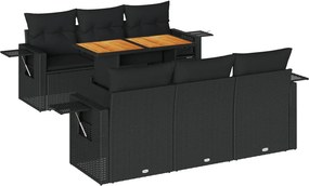 vidaXL 7 részes fekete polyrattan kerti ülőgarnitúra párnával