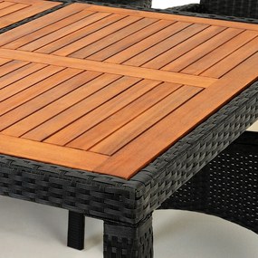Casaria® Kerti rattan garnitúra Berlin 1+8 - fekete/fa