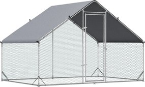 PawHut Galléros Kakas Fedezéke, Acélból Készült, 300 x 200 x 200 cm-es Tyúkól Fedéllel, Ajtóval, Tyúk Futóval 4-6 Tyúk, Kisebb Állatok részére, Ezüst