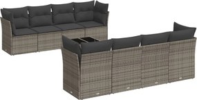 vidaXL 9 részes szürke polyrattan kerti ülőgarnitúra párnákkal