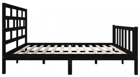Double fekete tömör fenyőfa ágykeret 135 x 190 cm