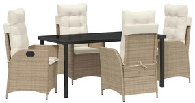 vidaXL Kert étkező szett párnával 5 pcs Bézs polirattan