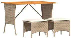vidaXL 3 részes bézs polyrattan kerti étkezőgarnitúra párnákkal
