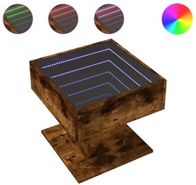 Füstös tölgy szerelt fa dohányzóasztal LED-del 50 x 50 x 45 cm